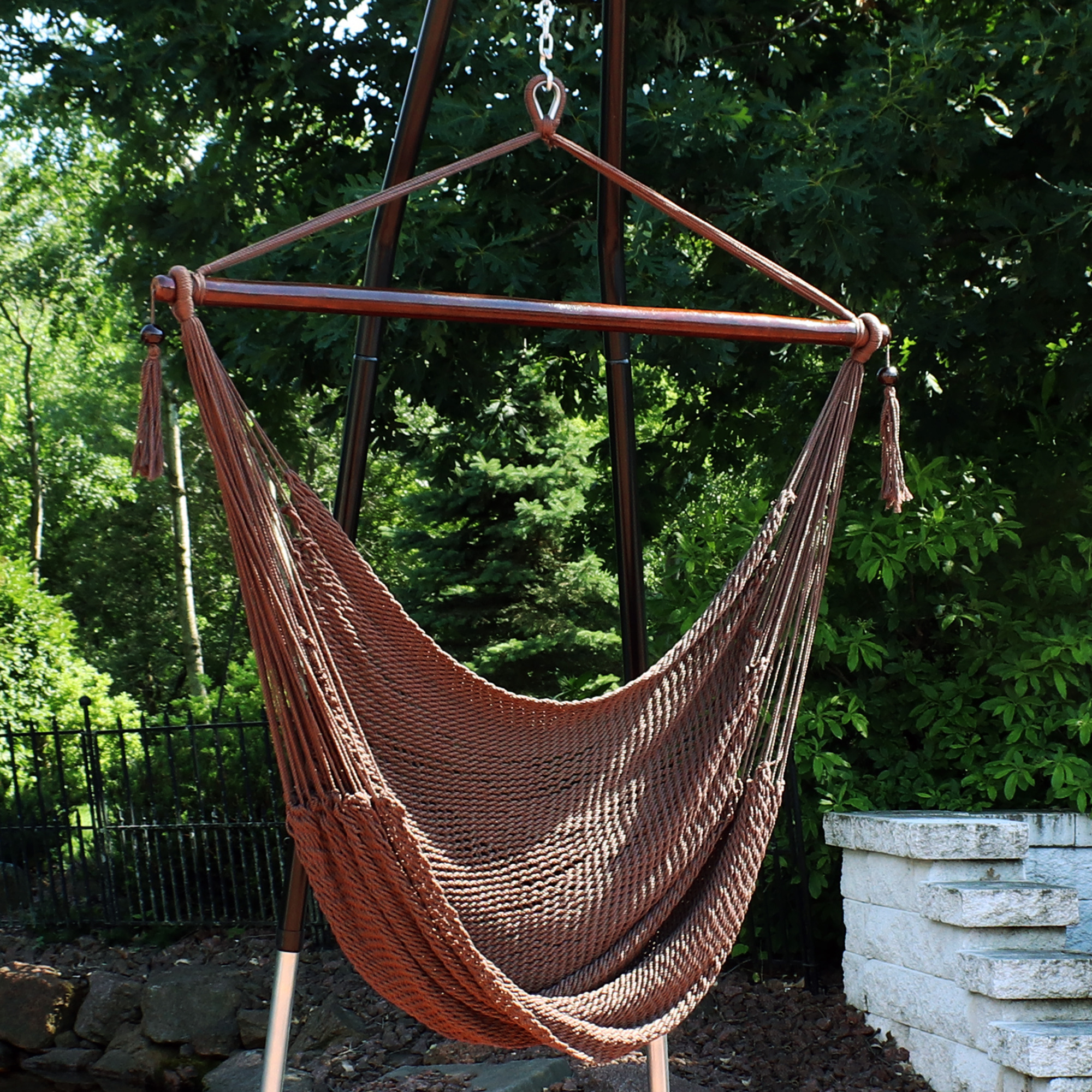 Sunnydaze Decor, Hanging Caribbean XL Hammock Chair - Mocha, Color Brown, Capacity 300 lb, Material Polyester, Model# LY-CJHC-Mocha